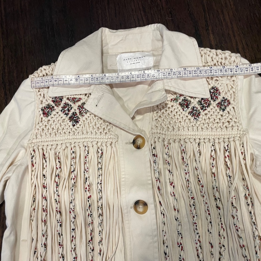 Zara Fringe Western Beaded Boho Button Front Festival Jacket Medium - Picture 13 of 16